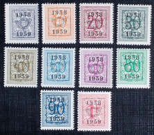 Belgie 1958/59 Obp.nrs.PRE 676/685 Cijfer Op Heraldieke Leeuw - Type E - Reeks 51 - Tipo 1951-80 (Cifra Su Leone)