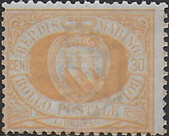 1892 San Marino 30c. Light Yellow Mc MNH Sassone N. 16 - Autres & Non Classés