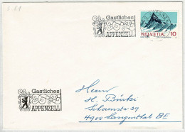 Schweiz / Helvetia 1967, Brief Appenzell - Langenthal, Wirtshausschild - Hotel- & Gaststättengewerbe