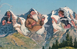 Blank Illustrateur,  Carte Surréaliste, Eiger, Mönch Und Jungfrau Avec Portraits, Litho (2058) - Other & Unclassified