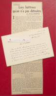 ● Pierre GAXOTTE 1945 Historien Académicien - Né Revigny Sur Ornain - Chaumeix Pleven - Carte Lettre Autographe - Schrijvers