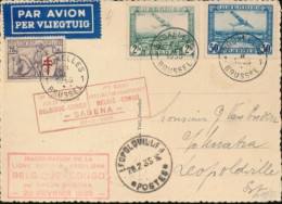 BELGIAN CONGO LETTRE PREMIER VOL DE BRUXELLES 23.02.1935 TO LEO. - Covers & Documents