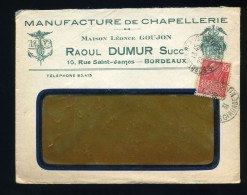 ENVELOPPE A EN TÊTE Raoul Dumur Léonce Goujon Chapellerie ( Logo Ancre De Marine, Blason ) 33 Bordeaux - Textilos & Vestidos