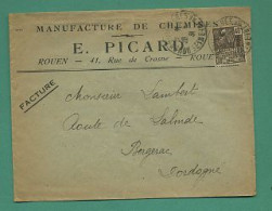 76 Rouen Picard Manufacture De Chemise 41 Rue De Crosne Cachet De La Poste Rouen 1931 - Kleding & Textiel