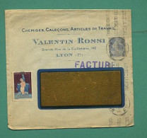 69 Lyon Valentin Rossi Chemises Caleçons Timbre Semeuse 40 Ct Vigette Pour La Santé Propreté 1930 - Autres & Non Classés