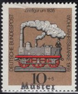 GERMANY(1969) Locomotive. MUSTER (specimen) Overprint. Scott No B450. - Otros & Sin Clasificación