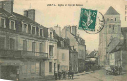 58 - Cosne Cours Sur Loire - Eglise Et Rue Saint Jacques - Animée - CPA - Oblitération De 1909 - Voir Scans Recto-Verso - Cosne Cours Sur Loire