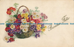 R110219 Greetings. Bonne Fete. Flowers In Basket - Monde