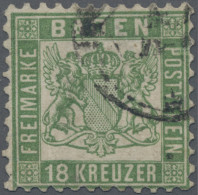 Baden - Marken Und Briefe: 1862, 18 Kreuzer Grün, Gebraucht, Gut Gezähnt, Leicht - Andere & Zonder Classificatie