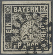 Bayern - Marken Und Briefe: 1849 1 Kr. Grauschwarz Von Platte 1, Sauber Entwerte - Other & Unclassified