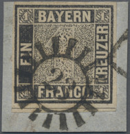 Bayern - Marken Und Briefe: 1849, 1 Kr. Schwarz Auf Weiß, Platte 1, Geschnitten. - Sonstige & Ohne Zuordnung