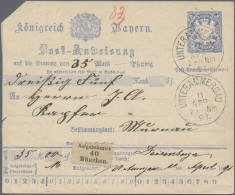 Bayern - Ganzsachen: 1891, Postanweisung 20 Pfg. Blau über 35 Mark Gebraucht Ab - Andere & Zonder Classificatie