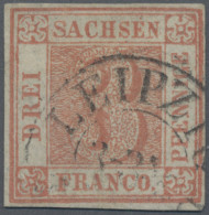 Sachsen - Marken Und Briefe: 1850, 3 Pfennige Zinnoberrot, Sauber Entwertet Mit - Saxe