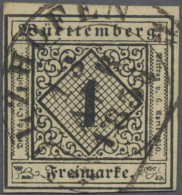 Württemberg - Marken Und Briefe: 1851, 1 Kr. Schwarz Auf Sämisch, Steigbügelstem - Other & Unclassified