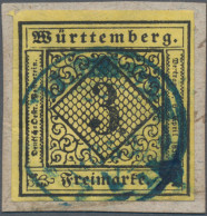 Württemberg - Marken Und Briefe: 1851, 3 Kr. Ziffer Schw. A.hellgelb, Type IVa A - Altri & Non Classificati