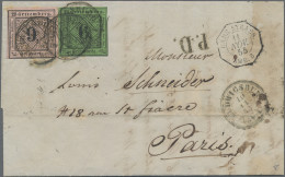 Württemberg - Marken Und Briefe: 1855, 6 Kr. Blaugrün, 3seitig Vollrandig Und 9 - Autres & Non Classés