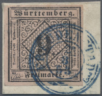 Württemberg - Marken Und Briefe: 1851, 9 Kr. Schwarz Auf Mattrosa, Blauer K 2 FR - Andere & Zonder Classificatie