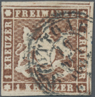 Württemberg - Marken Und Briefe: 1857, 1 Kr. Tiefdunkelbraun, Links Meist Randli - Autres & Non Classés