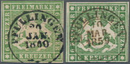 Württemberg - Marken Und Briefe: 1857, 6 Kr. Gelblichgrün Bzw. Giftgrün, Zwei Gu - Other & Unclassified