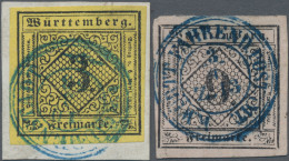 Württemberg - Stempel: K. WÜRTT. FAHREND. POSTAMT, K 3 Blau Auf 3 Kr., Briefstüc - Autres & Non Classés