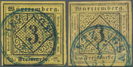 Württemberg - Dreikreisstempel: METZINGEN Bzw. MEZINGEN In Blau Auf 3 Kr., Klein - Altri & Non Classificati