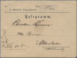Württemberg - Besonderheiten: 1885, Telegramm-Umschlag Von Renningen Nach Manshe - Otros & Sin Clasificación