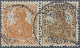 Deutsches Reich - Zusammendrucke: 1917, Germania 7½ Pfg. Orange+15 Pfg. Gelbbrau - Se-Tenant