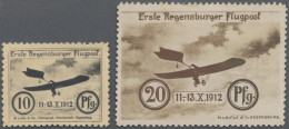 Deutsches Reich - Halbamtliche Flugmarken: 1912, Regensburger Fliegertage, Zwei - Airmail & Zeppelin