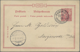 Deutsche Post In China - Ganzsachen: 1900/1, 10 Pf. Germania Rot GA-Karte Mit De - Deutsche Post In China