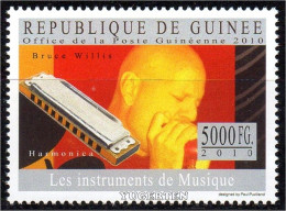 GUINEA 2010 - 1v - MNH -  Bruce Willis - Music Instruments - Harmonica - Musique, Muziek, Musik - Musikinstrumente, - Musik