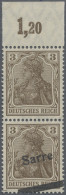 Deutsche Abstimmungsgebiete: Saargebiet: 1920 3 (Pf) Dunkelockerbraun Im Senkrec - Unused Stamps
