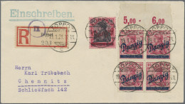 Danzig: 1920, Kleiner Innendienst 10 Pfg. Rotkarmin Im Oberrand-4er-Block Zus. M - Otros & Sin Clasificación