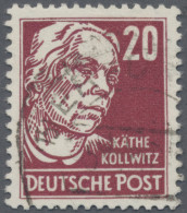 DDR: 1952/1953, Persönlichkeiten 20 Pfg. Käthe Kollwitz Auf Gestrichenem Papier - Oblitérés
