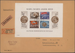 DDR: 1953, Geschnittener Marx-Block Mit 10 Pf Bis 84 Pf Auf Eil-R-Brief Ab "DRES - Storia Postale