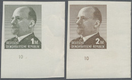 DDR: 1969, Ulbricht 1 Mark Grünoliv Und 2 Mark Siena, Zwei Ungezähnte Unterrands - Neufs