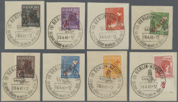 Berlin: 1949, Berlin Rotaufdruck Komplett Je Auf Briefstück, Entwertet Mit Sonde - Unused Stamps