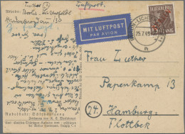 Berlin: 1949, 15 Pfg. Rotaufdruck Als Portogerechte Einzelfrankatur Auf Luftpost - Storia Postale