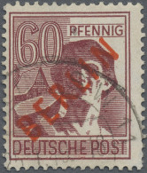 Berlin: 1949 60 Pf. Lebhaftbraunrot Mit DOPPELTEM AUFDRUCK In Rot, Gestempelt "B - Autres & Non Classés