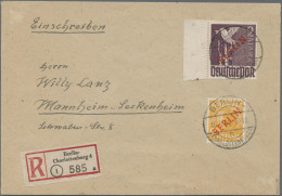 Berlin: 1949, Rotaufdruck 2 DM Vom Linken Bogenrand Und 25 Pfg. Auf R-Brief Von - Storia Postale