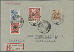 Berlin: 1949, Grünaufdruck Als Attraktive Satzfrankatur Auf R-Brief Von "BERLIN- - Storia Postale