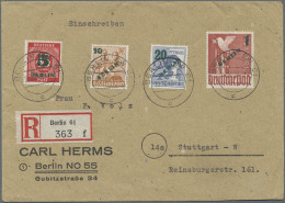 Berlin: 1949, Grünaufdruck Als Attraktive Satzfrankatur Auf R-Brief Von "BERLIN - Briefe U. Dokumente