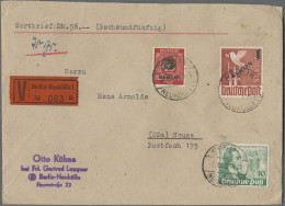 Berlin: 1949, 1 DM Grünaufdruck Zus. Mit 5 Pfg. Grünaufdruck Und 10 Pfg. Goethe - Cartas & Documentos