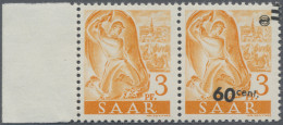 Saarland (1947/56): 1947, Aufdruck-Ausgabe, 60 C. Auf 3 Pfg. Orange, Zwei Postfr - Nuevos