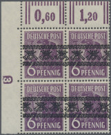 Bizone: 1948, 6 Pf Violett Mit Netzaufdruck KOPFSTEHEND, Eckrandviererblock Mit - Other & Unclassified