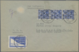 Bizone - Flugpost-Zulassungsmarke: 1948 "JEIA"-Marke Zusammen Mit Senkr. Dreiers - Sonstige & Ohne Zuordnung