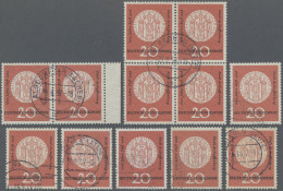 Bundesrepublik Deutschland: 1957, 20 Pfg. Aschaffenburg, Alle 8 Verschiedenen Pl - Used Stamps