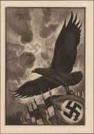 Ansichtskarten: Propaganda: 1935, "Adler über Hakenkreuz-Fahnen, Mit Stilisierte - Partidos Politicos & Elecciones