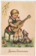 Illustrateur : MARIAPIA : Petite Fille Jouant De La Guitare - Chien : Musique - Sonstige & Ohne Zuordnung