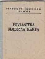 ZET Zagreb Croatia Electric Tram Tramway 1 Month Ticket Ca.1950 - Europe