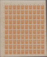 Estonia: 1922, Definitives "Carpenters", ½m. Orange Imperforate, Complete Sheet - Estonia